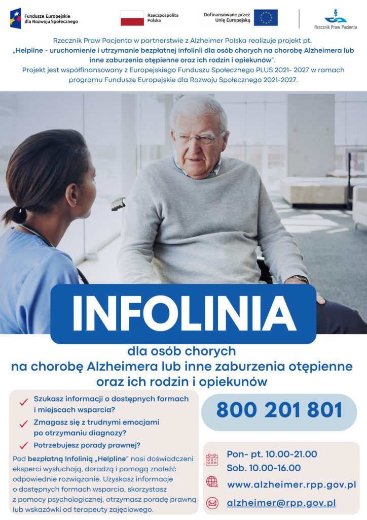 Nowa infolinia Helpline dla os&oacute;b z chorobą Alzheimera i ich opiekun&oacute;w